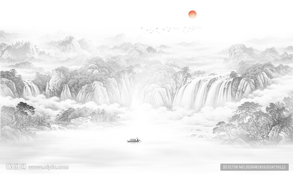 国画山水背景墙