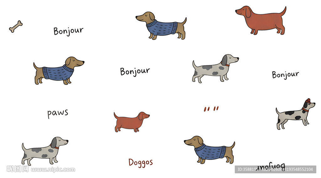 多样可爱腊肠犬插画