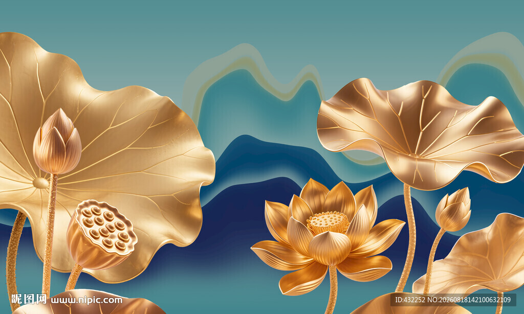 金色荷花插画尽显雅致