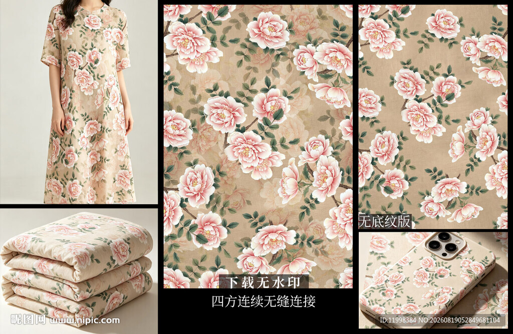 时尚牡丹花卉印花图案