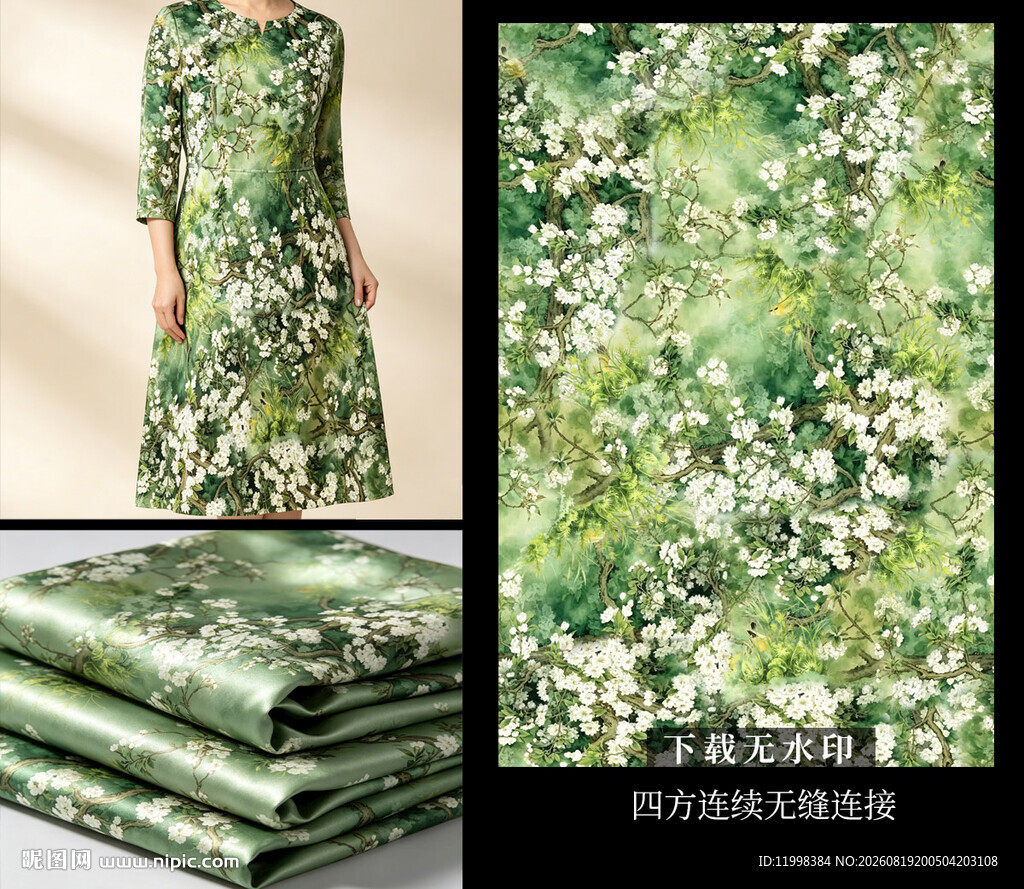 绿色花卉图案