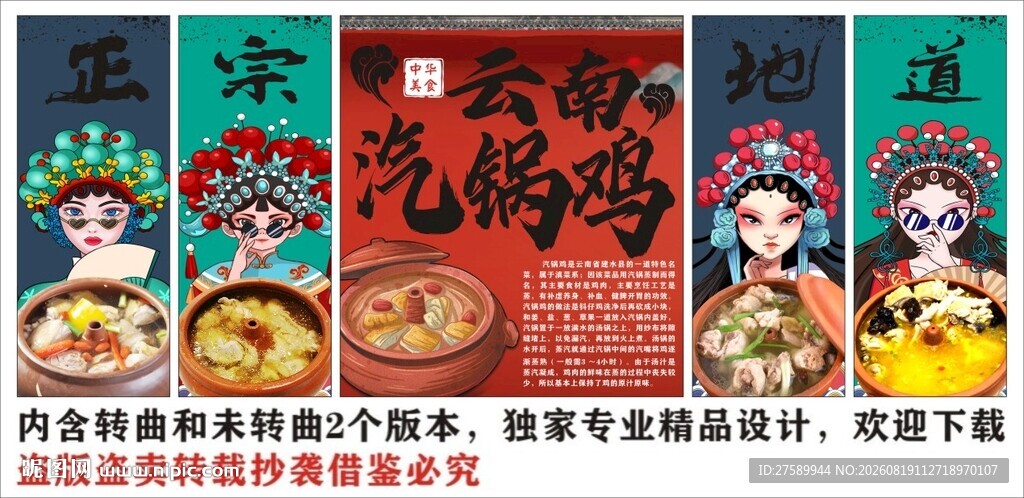 国潮云南汽锅鸡火锅装饰画背景墙