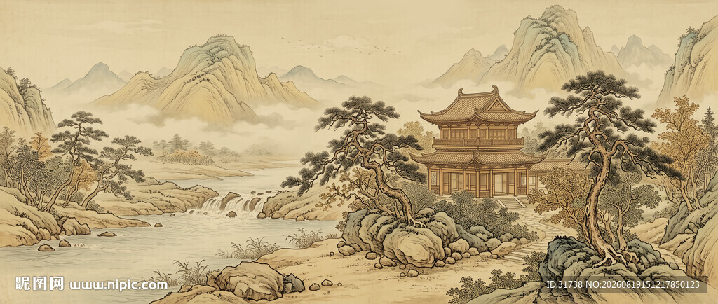 宋氏美学中式古风阁楼山水画