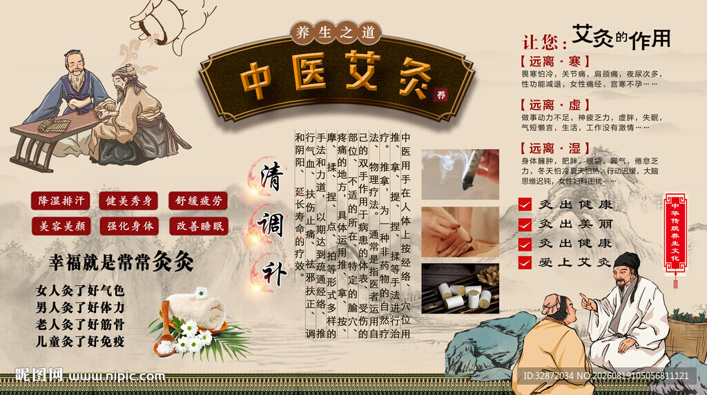 中医艾灸背景墙