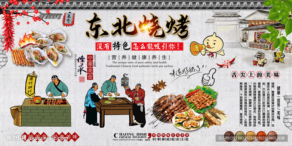 东北烧烤背景墙