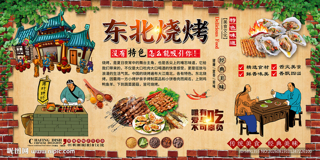 东北烧烤背景墙