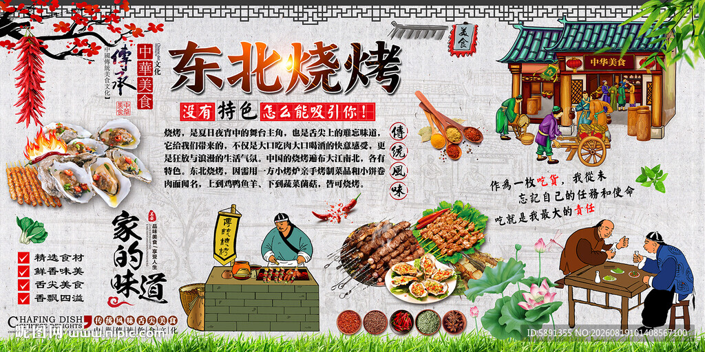 东北烧烤背景墙
