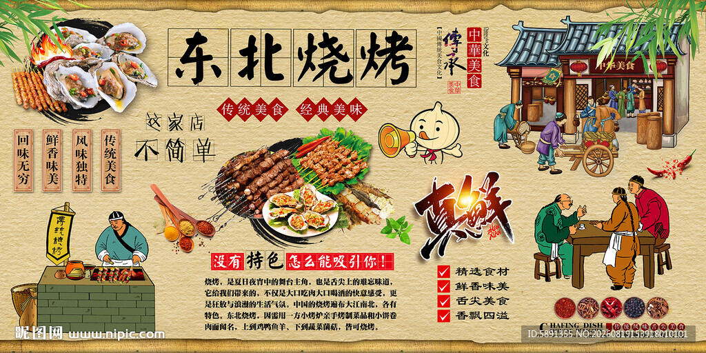 东北烧烤背景墙