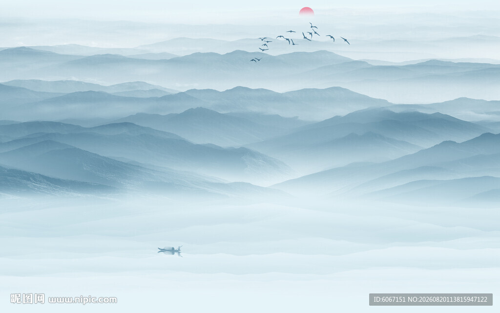 现代简约水墨山水画电视背景墙
