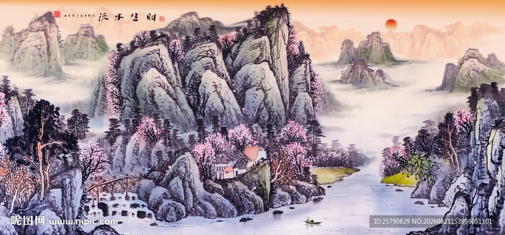 水墨山水国画景观图