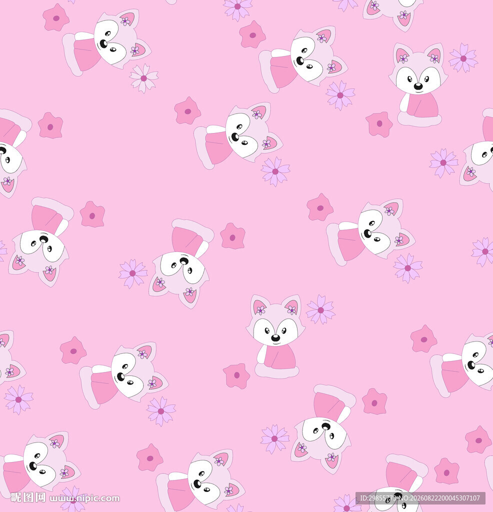 粉色可爱猫咪花卉图案背景