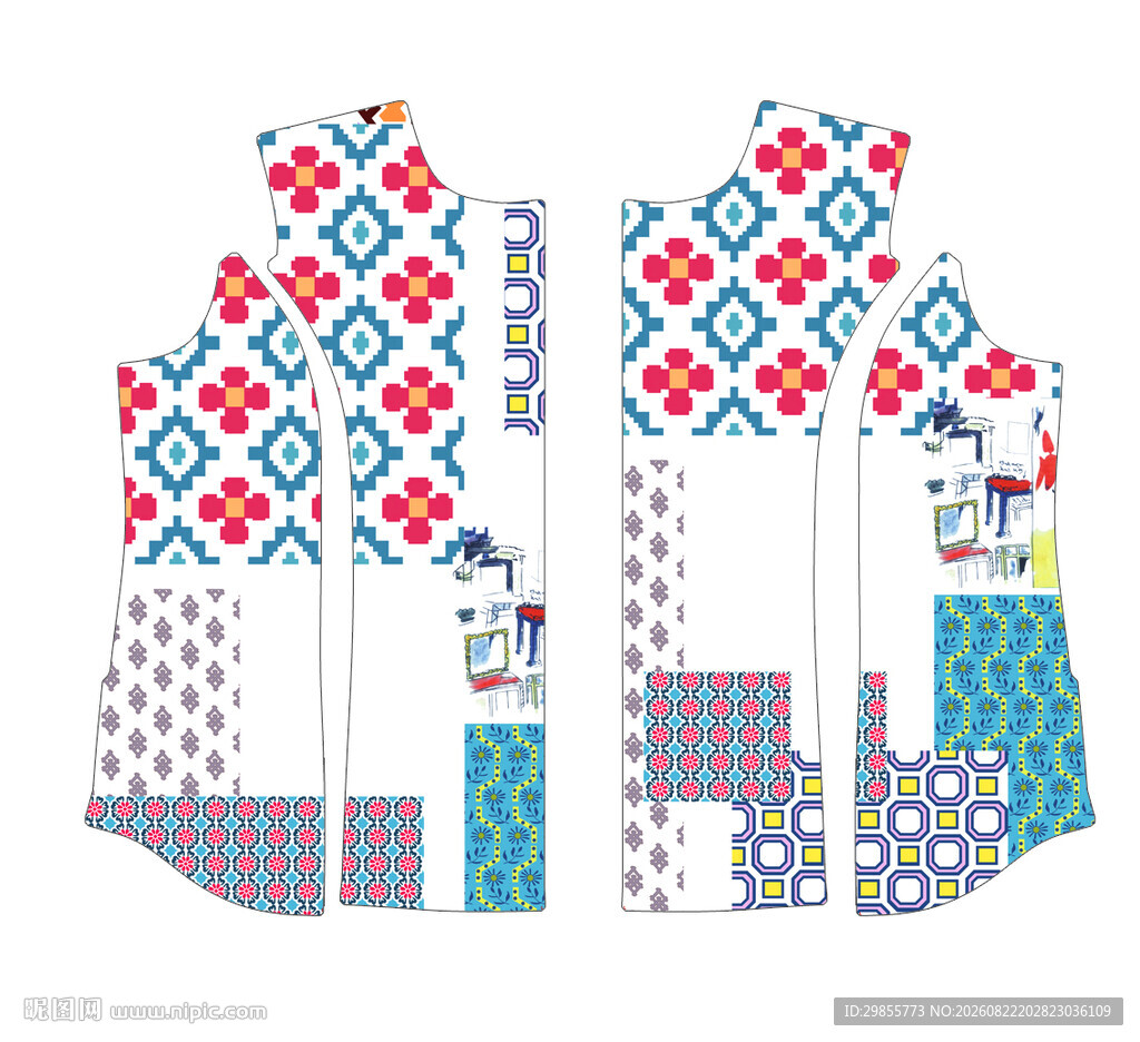 多彩几何图案服装裁片设计