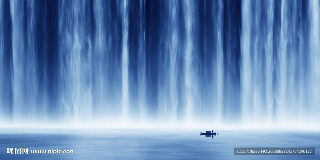 流水生财瀑布山水画