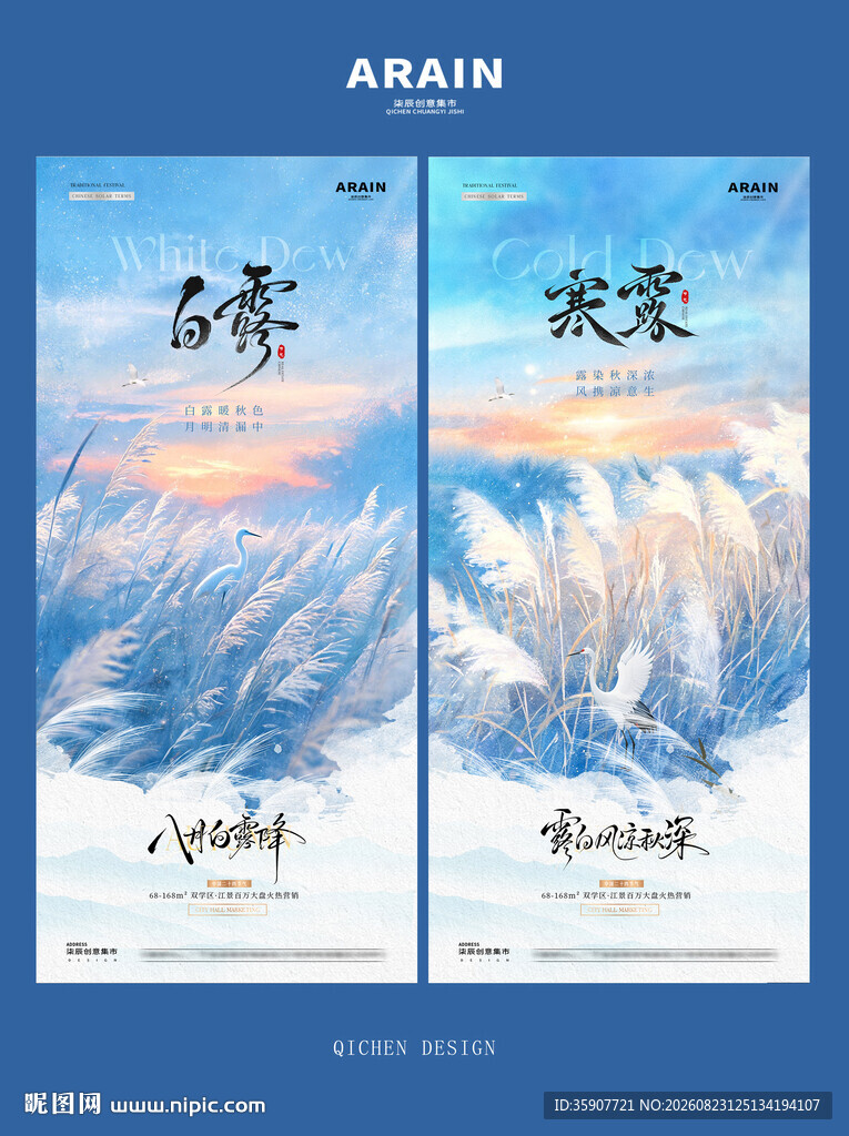 地产白露寒露芦苇风景海报