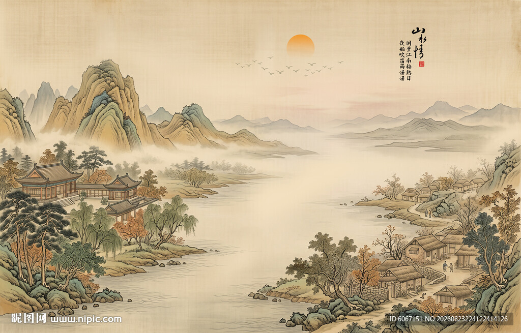 简约宋氏美学古画山水画壁画壁纸