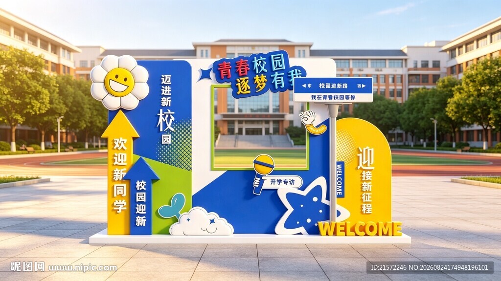 卡通开学季拍照框合影区
