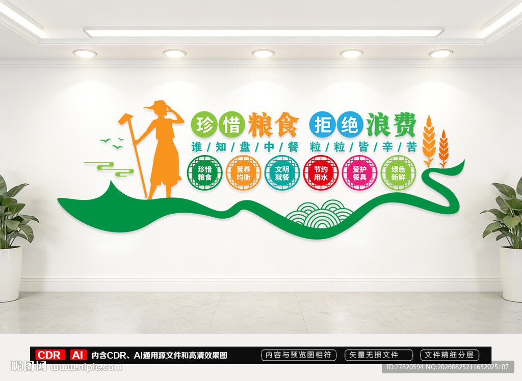 珍惜粮食拒绝浪费食堂文化墙