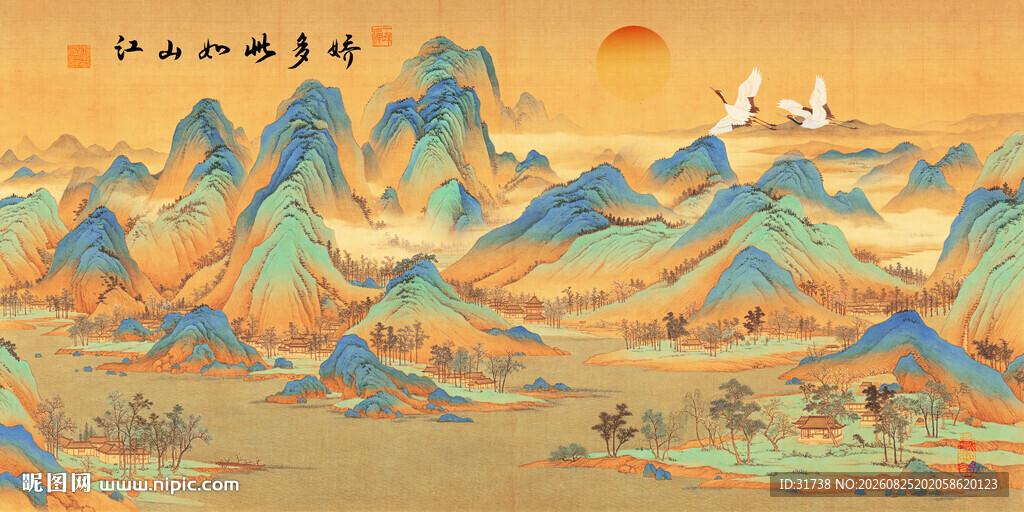 千里江山图背景墙