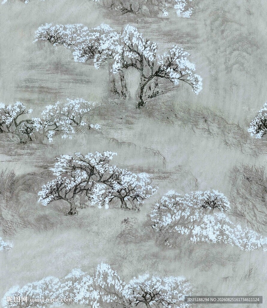 雪覆树林 数码印花 扫描版