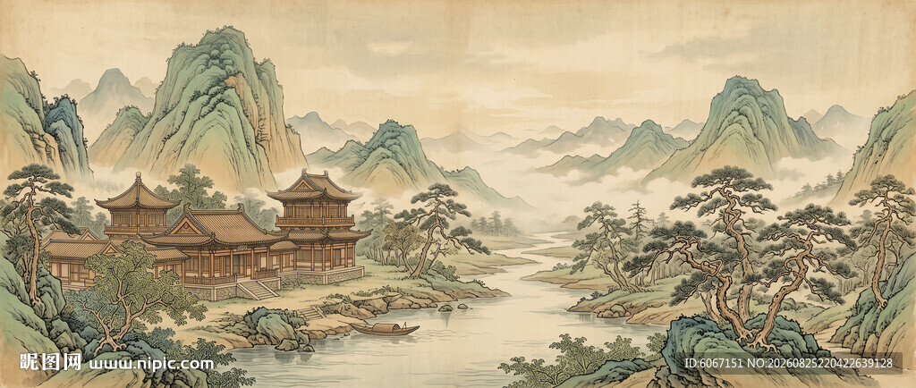 简约宋氏美学山水画壁画壁纸