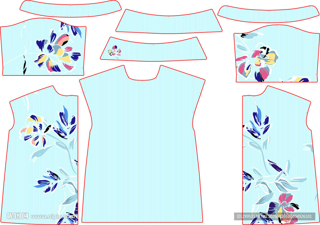 浅蓝色印花服装纸样设计