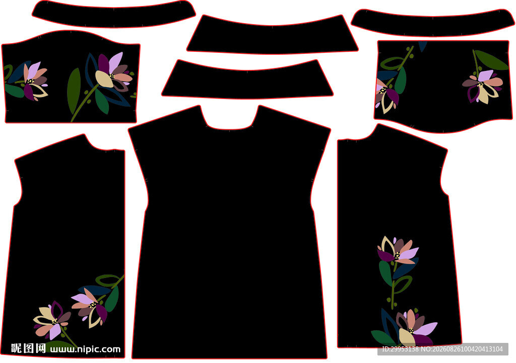 黑色花卉图案服装套装