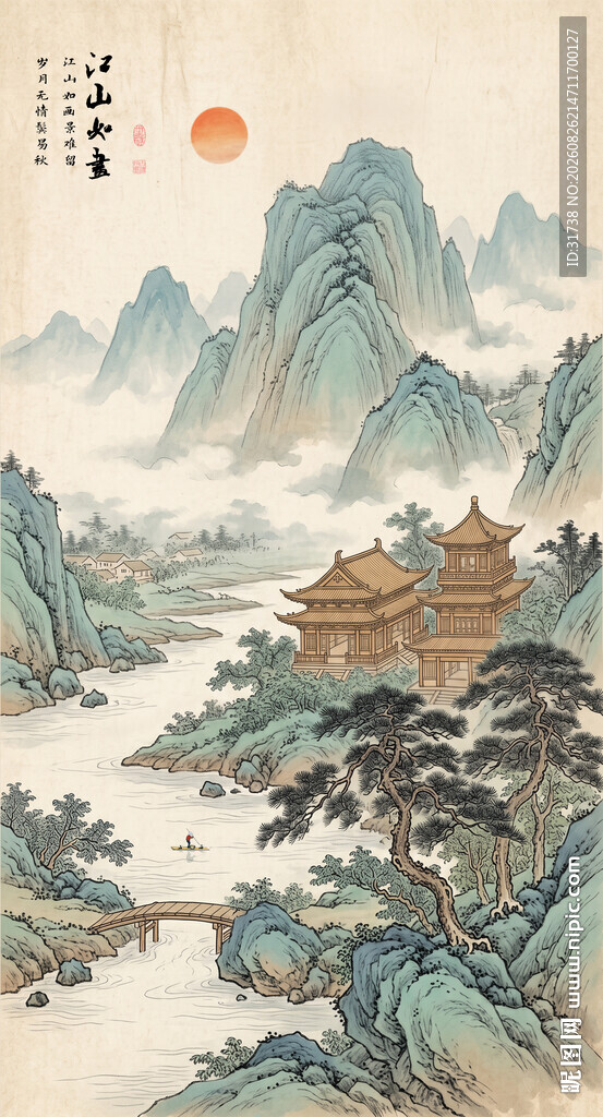 宋式青绿千里江山山水装饰画