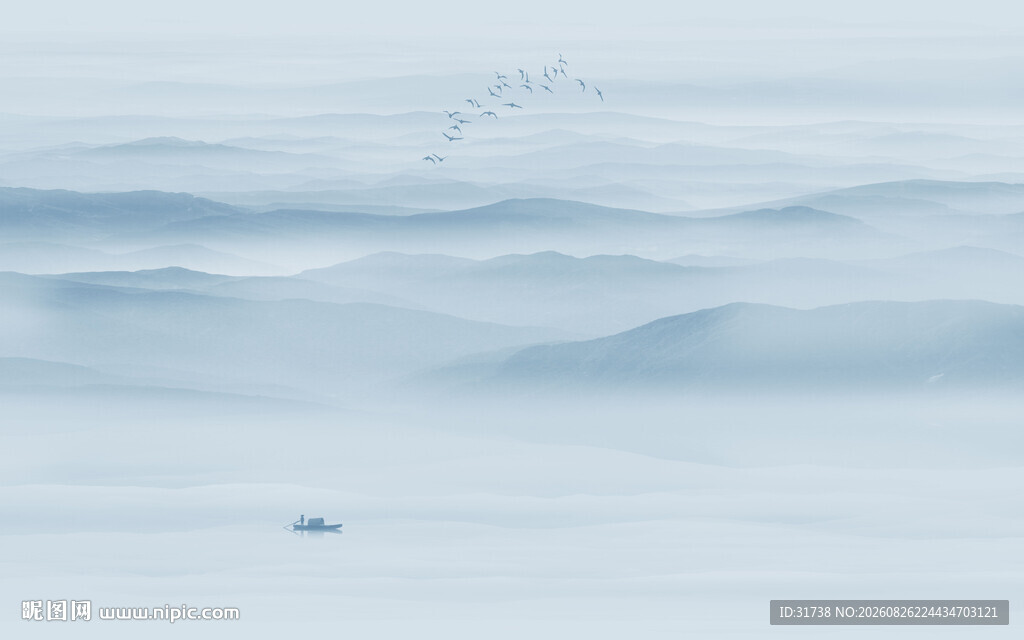 现代简约水墨山水画电视背景墙