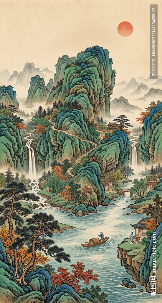 宋式青绿千里江山山水装饰画