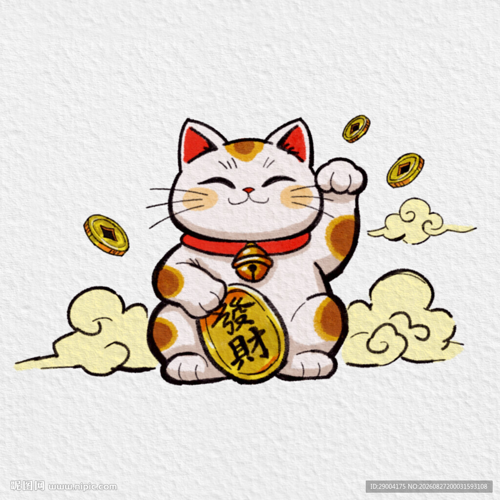 招财猫送福金币相伴