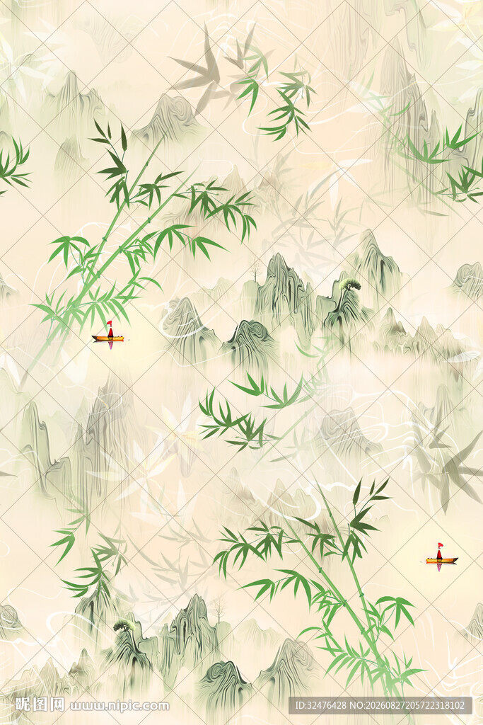 中式山水竹叶背景图