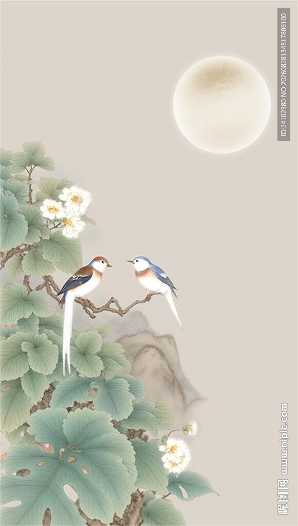 花好月圆中式花鸟