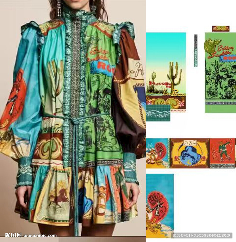 复古印花服饰与艺术画作