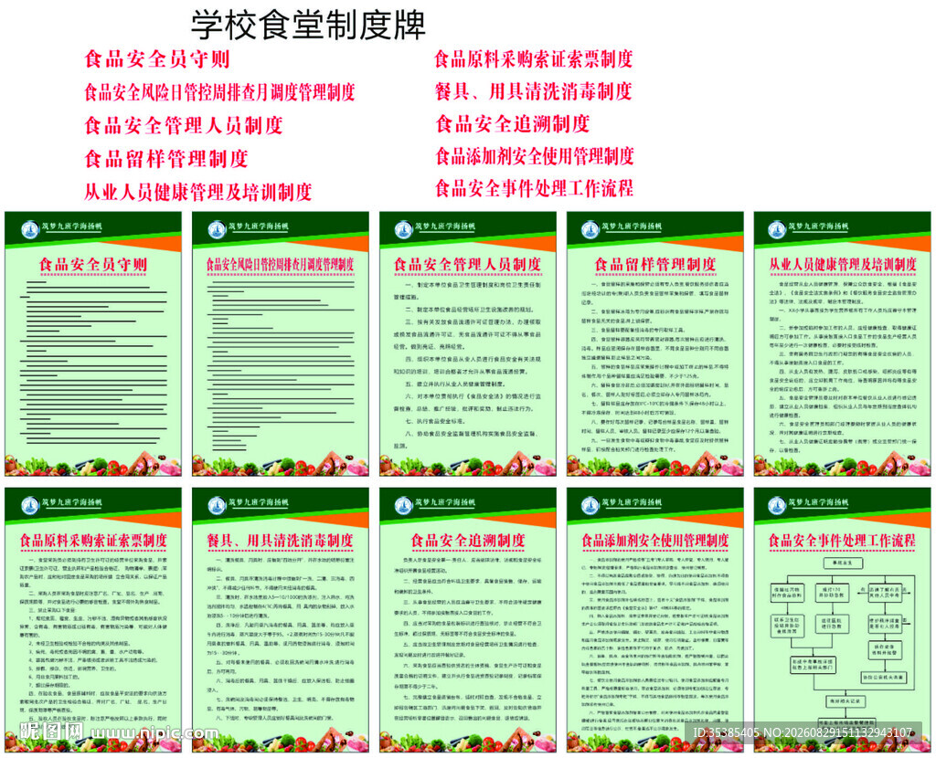 小学学校食堂制度牌