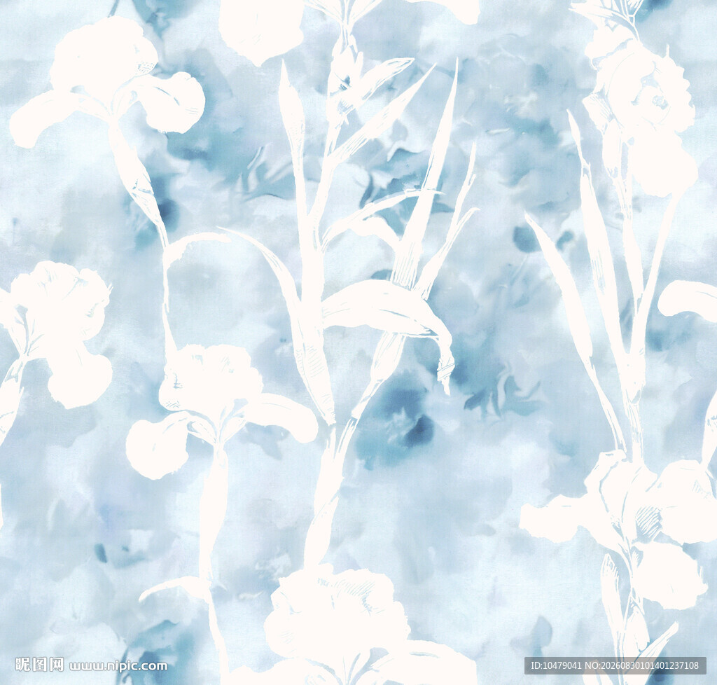 蓝白花卉水彩纹理背景