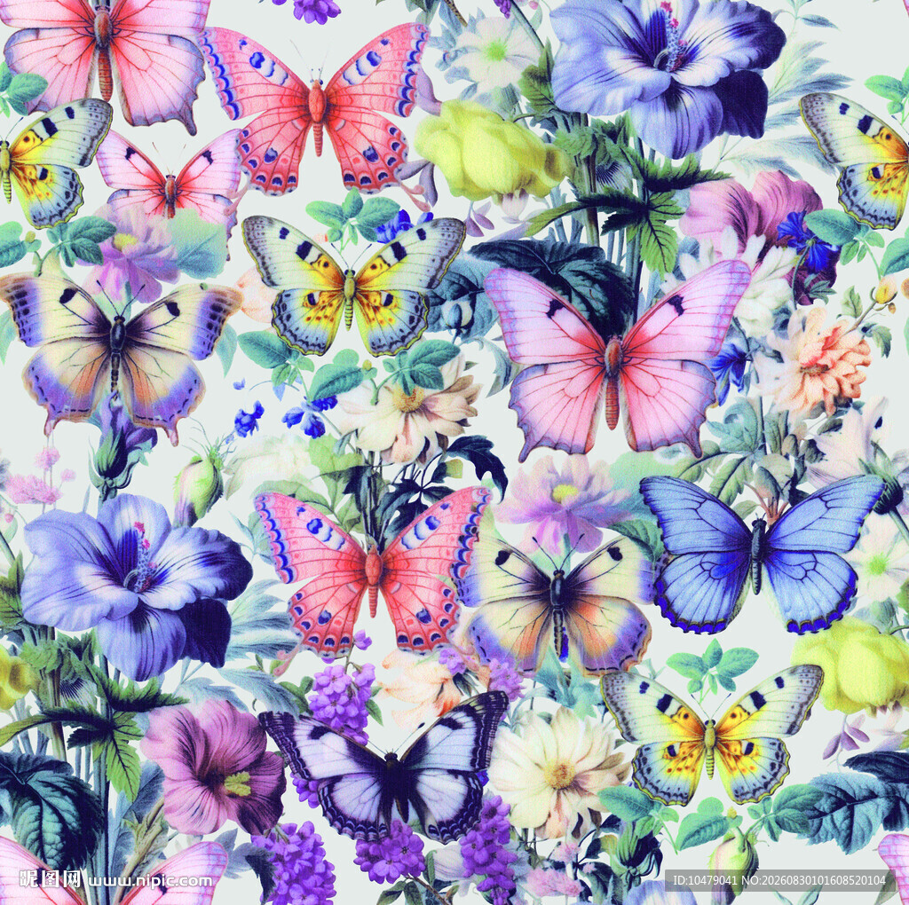 蝴蝶与花卉的梦幻水彩画