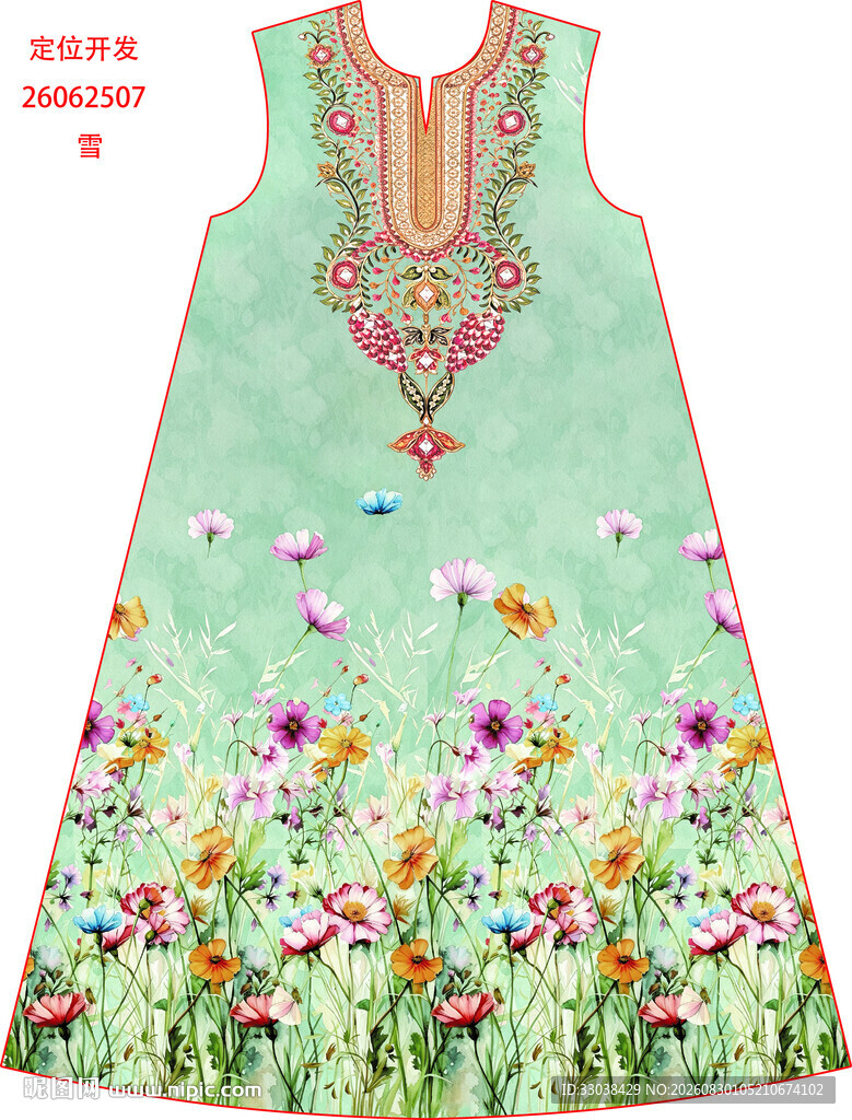 清新花卉刺绣女童连衣裙