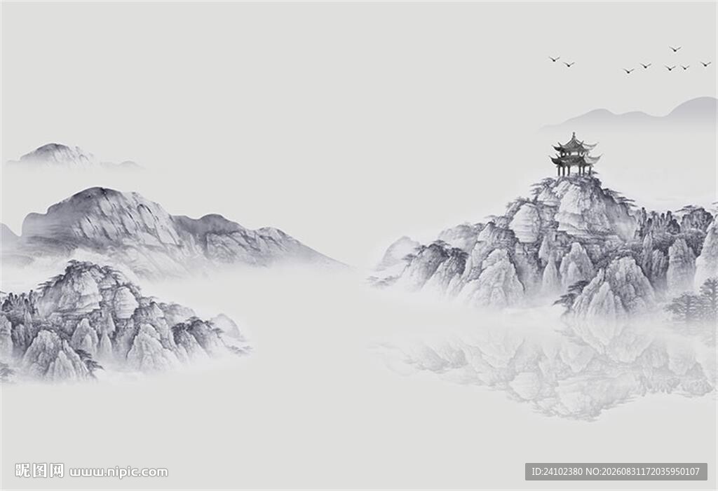 中式蓝色山水
