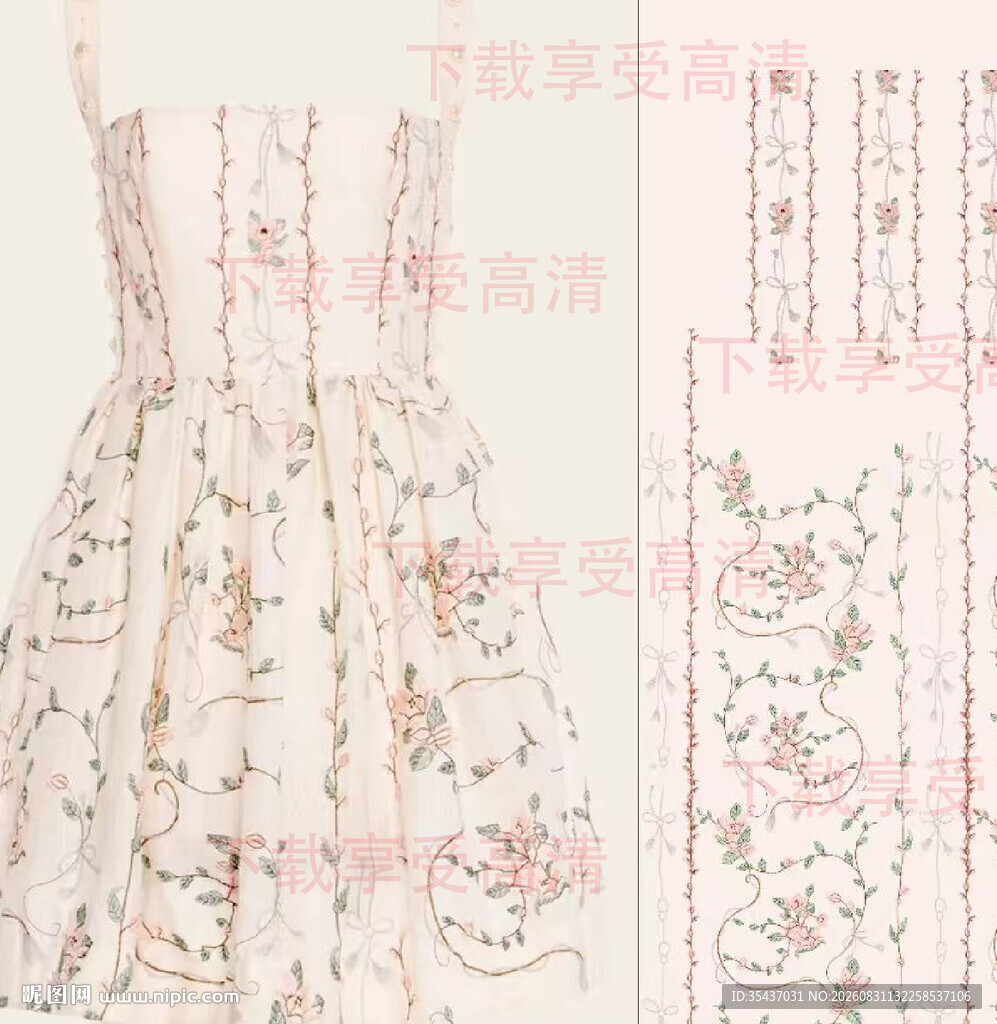 复古花卉图案连衣裙设计图