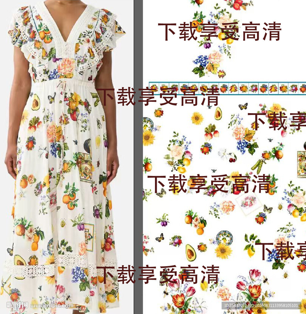 花卉图案白色连衣裙展示
