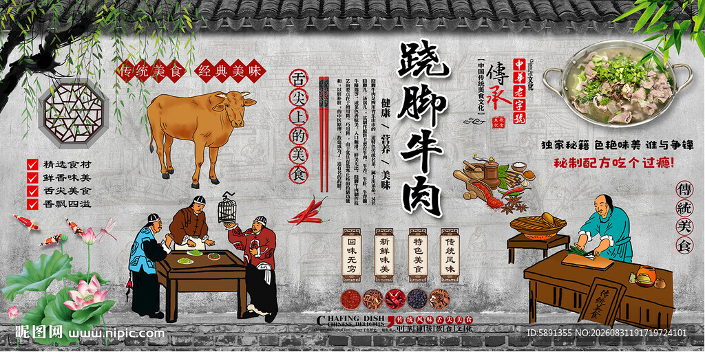 跷脚牛肉背景墙
