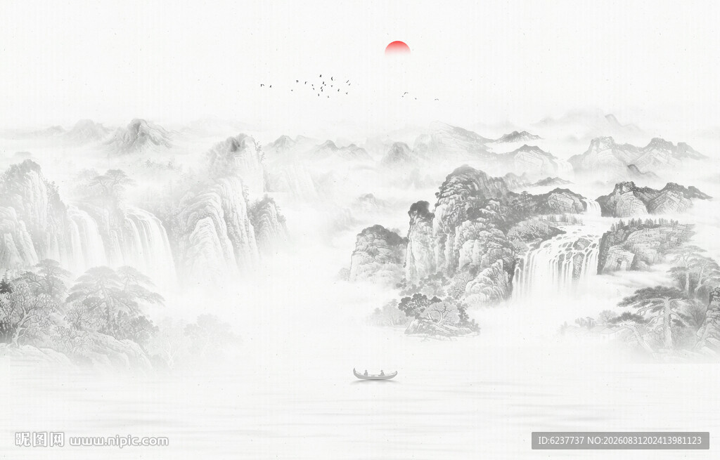 新中式水墨国画山水电视背景墙