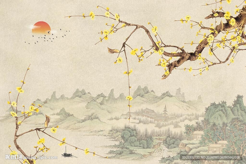 喜上眉梢梅花背景墙