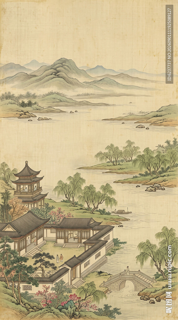 宋氏美学山水背景装饰墙纸挂画