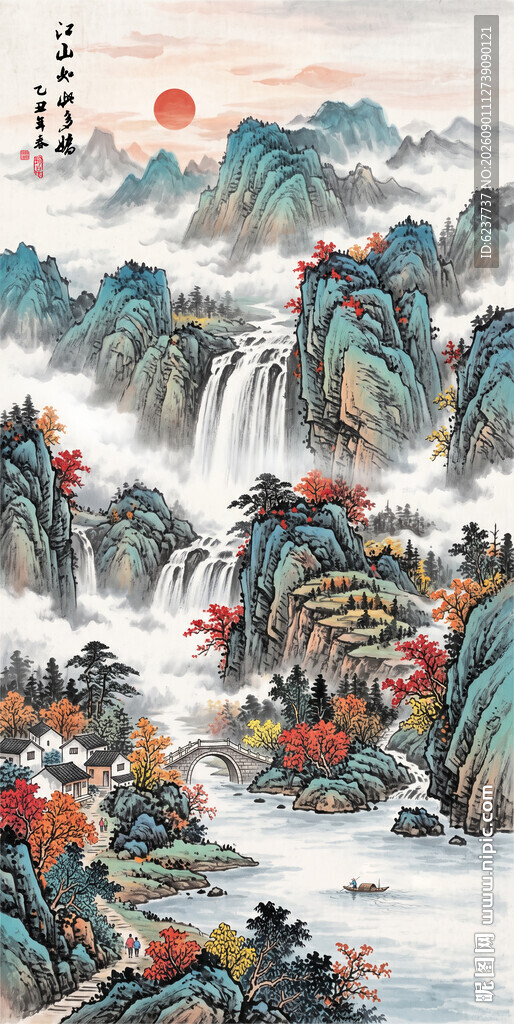流水生财玄关背景墙