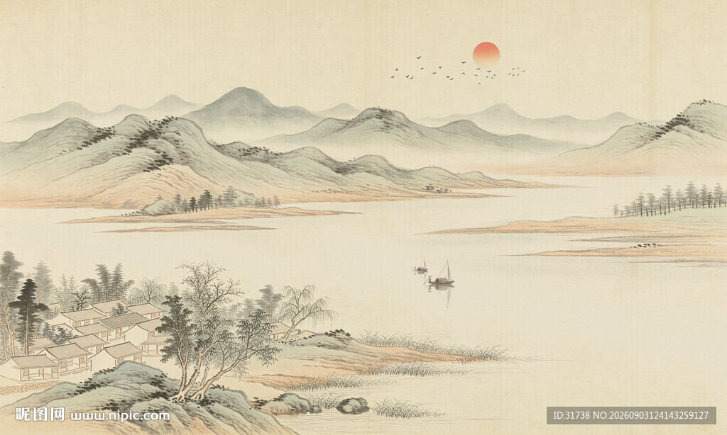 新中式古风宋氏美学山水画背景墙