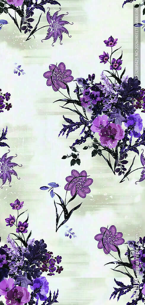 紫色花卉图案的精美织物