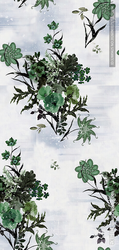 中式水墨风绿植图案背景