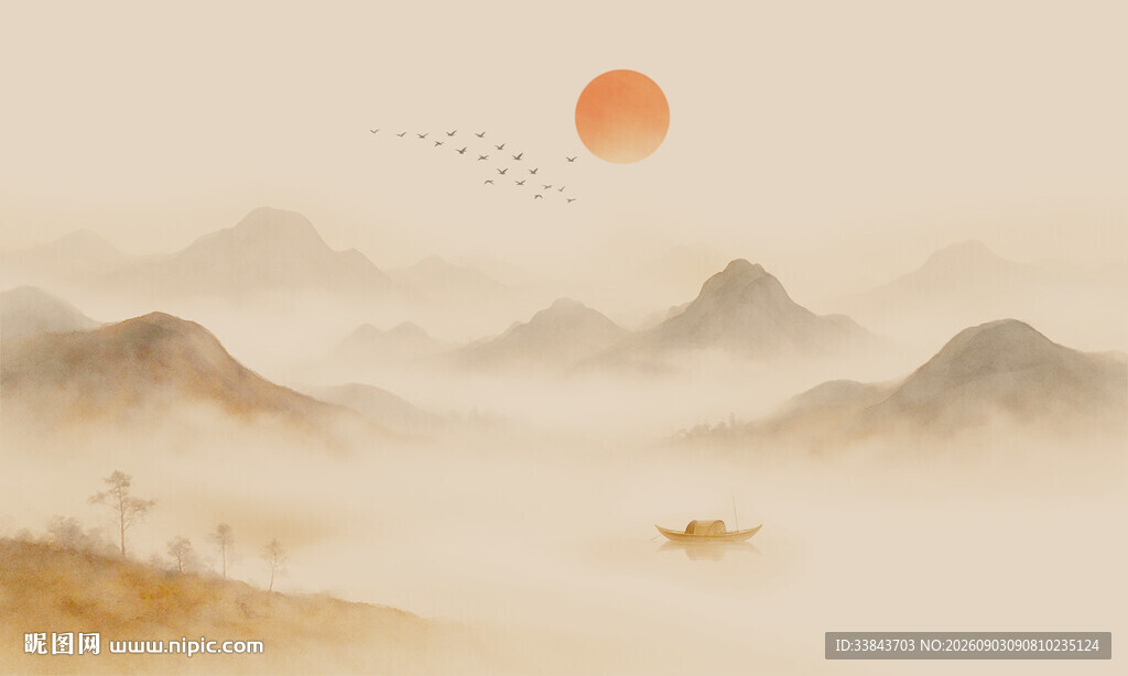 中式水墨山水画