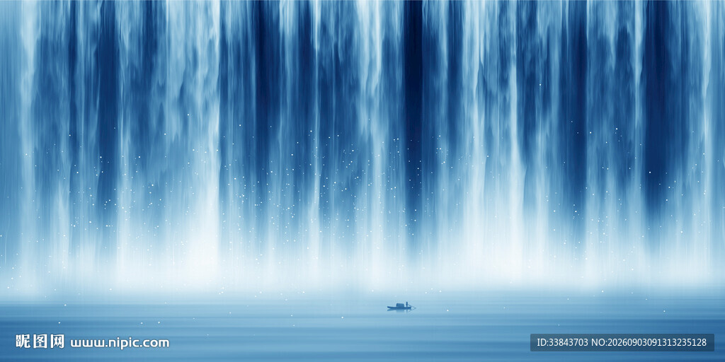 流水生财瀑布山水画